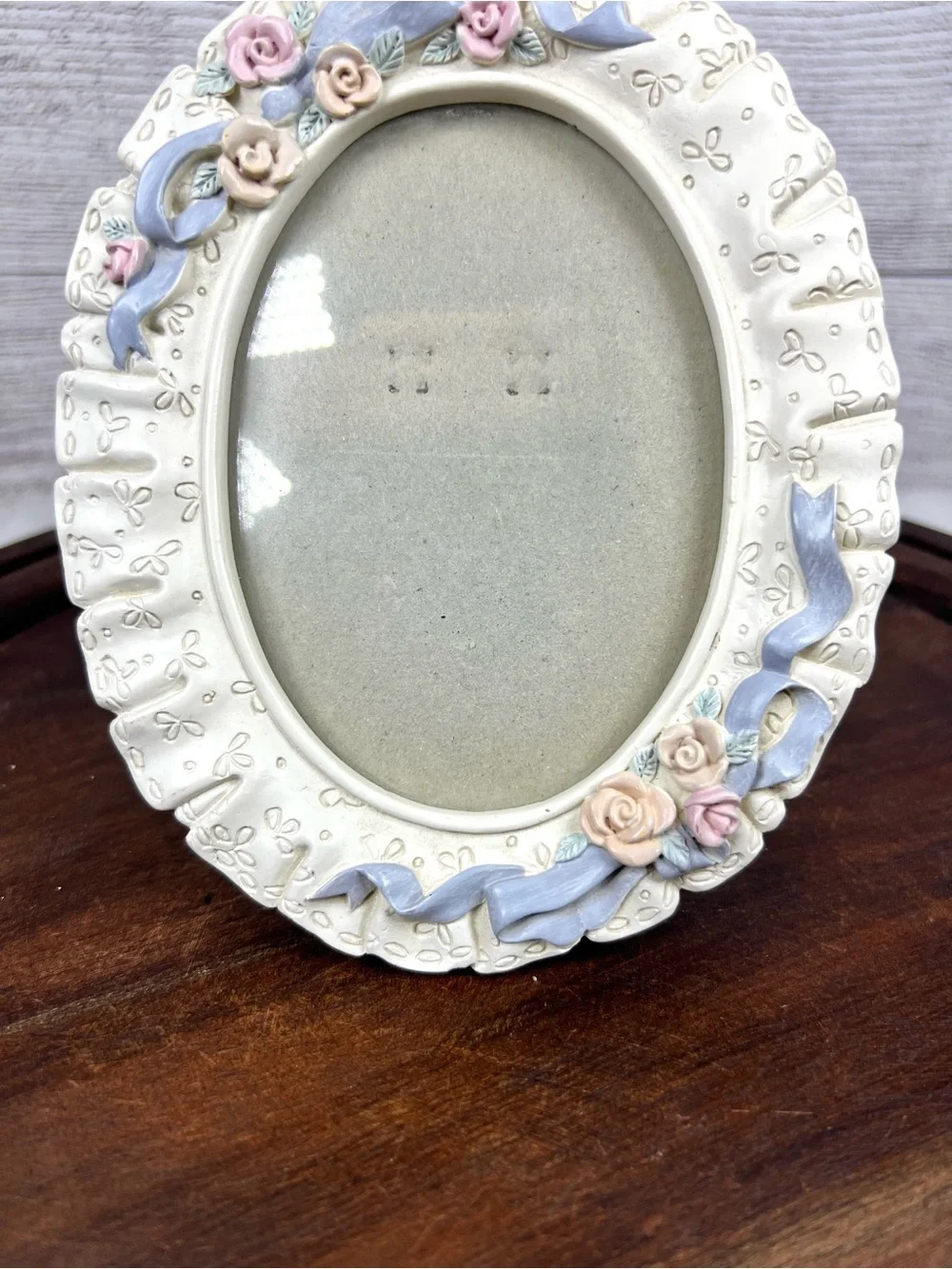 Vintage Ceramic Floral Oval Small Picture Frame Cottagecore Grandmacore Retro